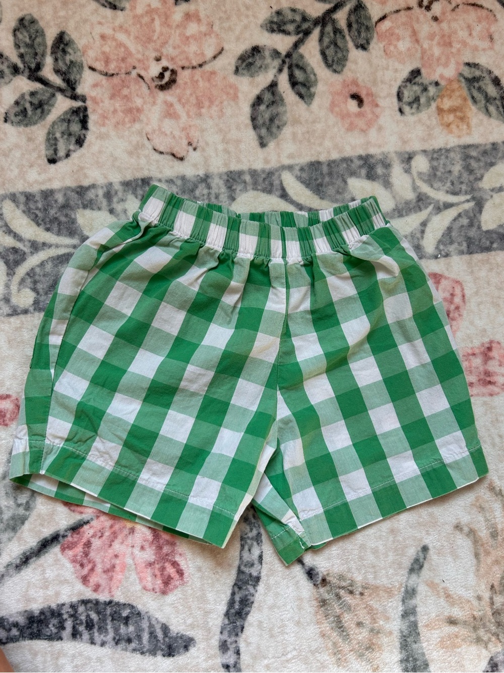 Bella Bliss 3T Green Gingham Elastic-Waist Kids Shorts